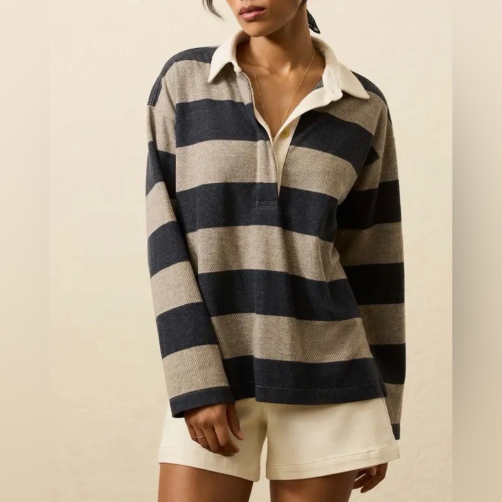 Faherty Navy and Beige Striped Women's Top